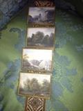 4 antique hand painted porcelain landscape scenes on tapestry pull.