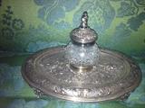 English antique silver-plate inkwell