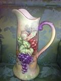 Huge Limoges hand painted artist signed wine pitcher