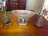 Rare Pairpoint Ganiture set, One candelabra is broken but has all parts, Amazing that the original crystal finials are still there.