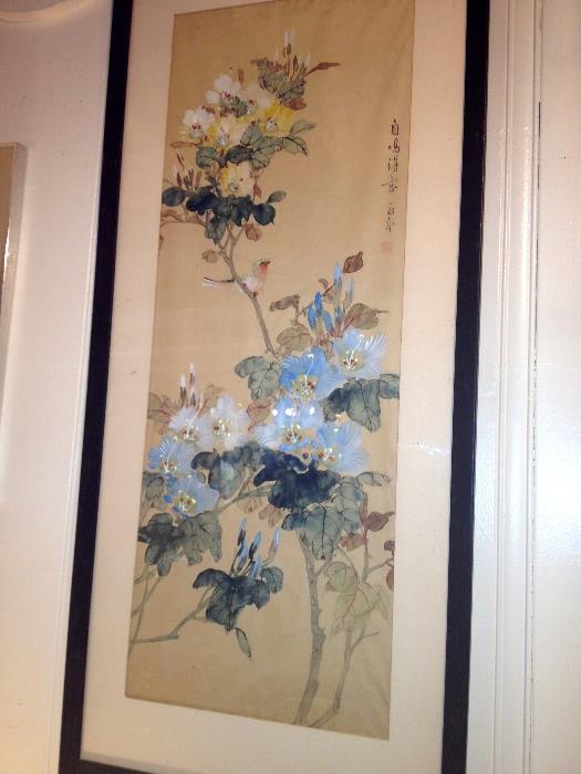 3 hand painted on silk Chinese paintings