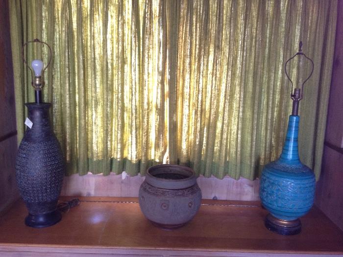 Wonderful large mid century pottery lamps and pots