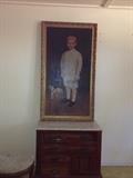 Folk art large charming Edwardian boy with pull toy.
