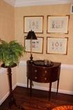 Art, Demi Lune Table, Lamp, and Pedastal