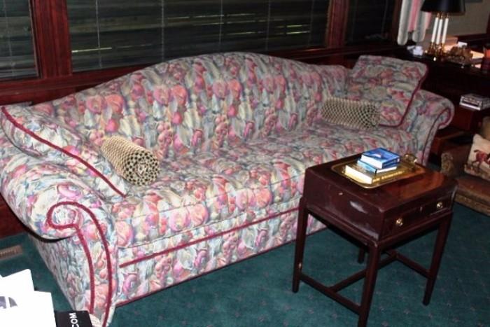 Upholstered Sofa & Small Table