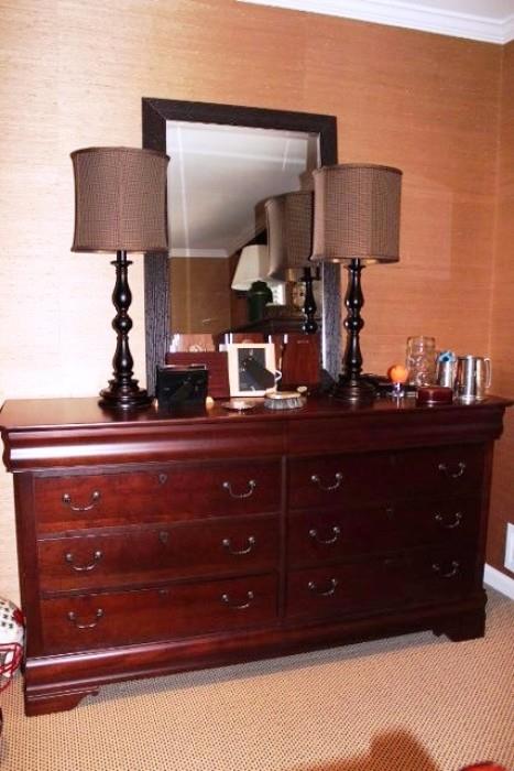 Double Dresser, Mirror and Lamps