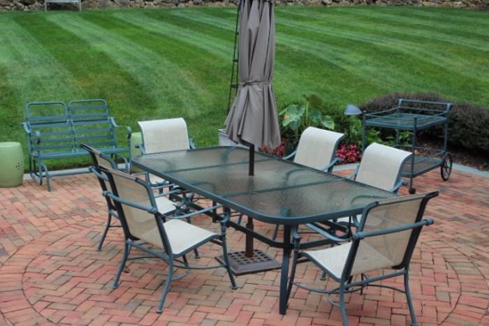 Patio Table, Chairs, Umbrella and Stand