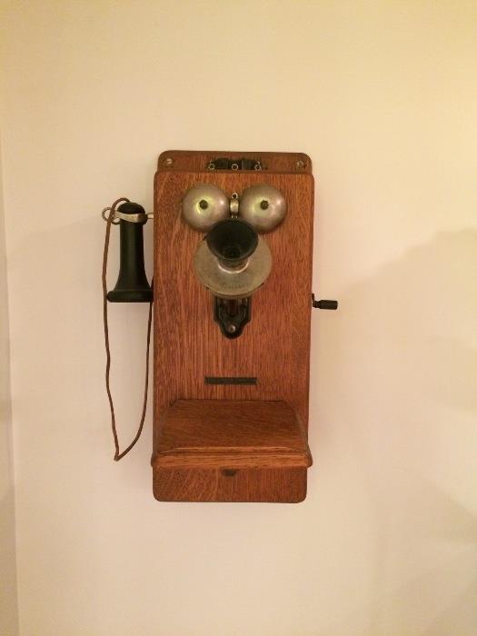 Antique oak wall phone
