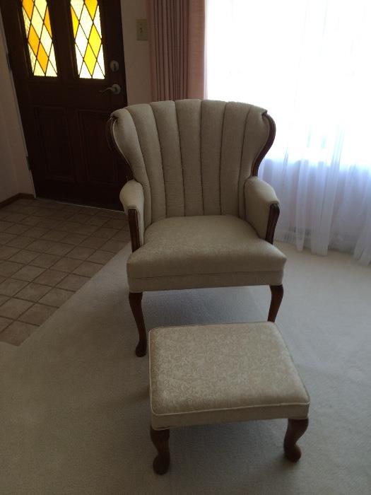Ivory Victorian chair and ottoman