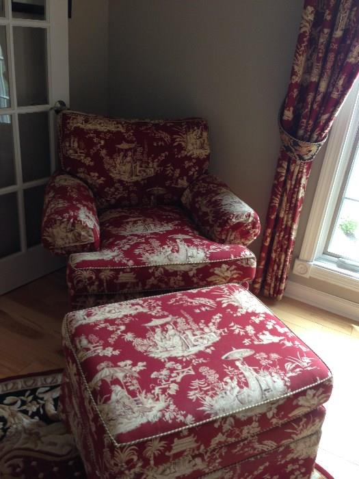 Calico Corners Asian Print Chair & Ottoman - originally $2500 - for sale for $450.  Must be purchased together.