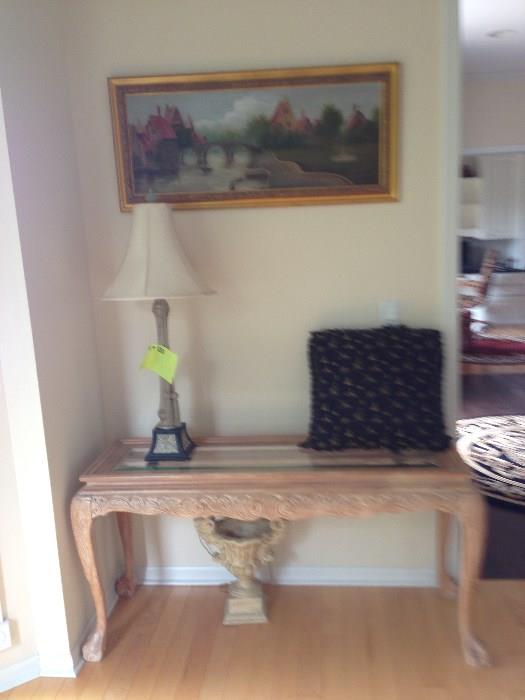 Console - $150 - great condition and Lamp - $50 - and European oil painting for $200