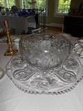 Hearth Room/Kitchen:  The large vintage 12" diameter  punch bowl, 12 cups and 22" under-plate.