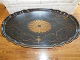 Living Room:  A view of the oval CENTURY brand tray table's Chinoiserie decorated top..