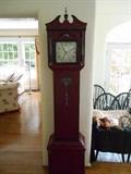 Music Room:  A whimsical custom-made 80" tall grandfather style clock which runs on a battery.  It is made of household items including a metal baking sheet as the clock face.