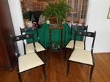Music Room:  Four vintage black/gold armless chairs; one hand-painted metal plant stand.