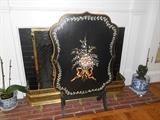 Living Room:  A closer view of the black/floral painted tilt-top table/fireplace screen.