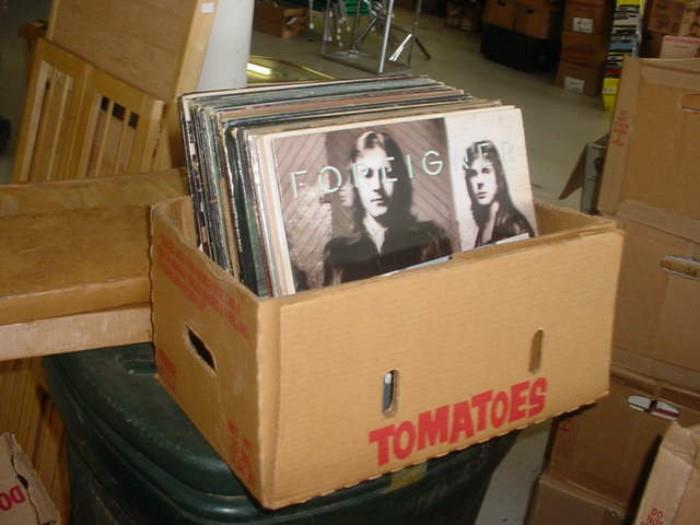 Boxes of old albums, old sheet music, 45's, and 78's