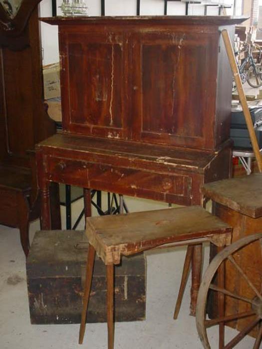 This antique desk unit came from the Upton home in Salem Massachusetts, known as the House of Seven Gables, along with the spinning wheel pictured