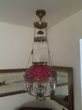 Wonderful hanging lamp with cranberry shade