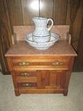 Marble top commode with wash basin and pitcher