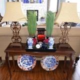 Sofa table, contemporary lamps