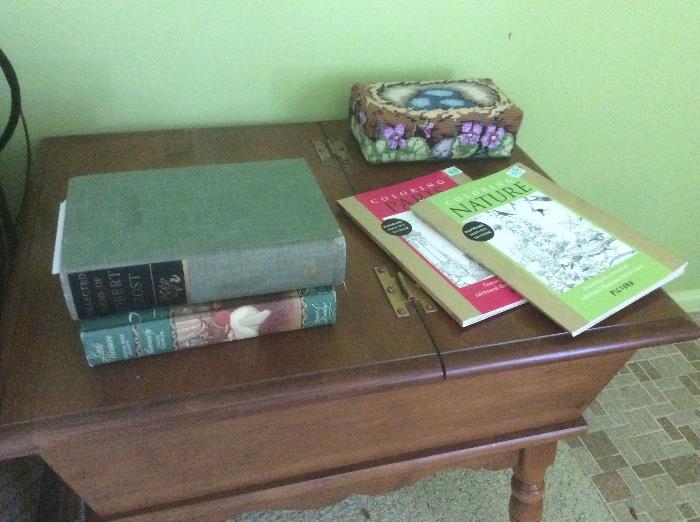 OLD BOOKS, SIDE TABLE THAT HINGES OPEN