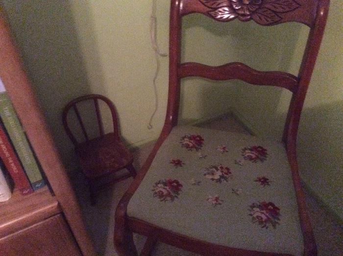 VINTAGE CHAIR AND CHILDS CHAIR