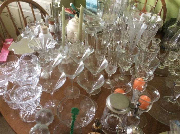 Glassware, cut glass, wine and champagne glasses, martini glasses