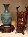 Antique Chinese cloisonné Vase, Happy Buddha