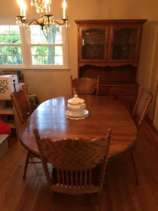 Amish Dining room table chairs and hutch