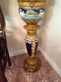 Elaborate Antique porcelain jardiniere on pedestal 