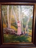 Beautuful very illuminating original oil on canvas landscape with woman oil painting 