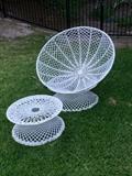 Retro modern outdoor all weather spun wicker circular chair and ottoman 