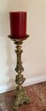 Tall gilt bronze  antique floor altar candle stick  