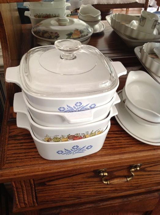 Lots of Corning ware, Pyrex and other great cookware.
