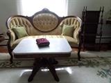 Antique Victorian Settee,Antique Marble Top Table