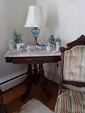Antique Marble Top Table,Antique Lamp,Antique Smalls
