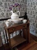 Antique Side Table,Antique Bowl & Pitcher Set