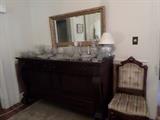 Antique Sideboard,Antique Gilded Mirror,Antique Victorian Side Chair,Antique& Vintage Cut & Pressed Glassware