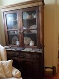 Nice EarlyAntique Step Back Cupboard with Glass Doors