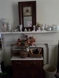 Antique Marble Top Washstand,Antique Clock,Antique Victorian Knic Knacs