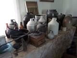Antique Crocks,Antique Coffee Grinder,Antique Apple Peeler,Antique Bottles