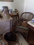Antique Wicker Chair,Antique Baskets,Antique Pottery,Etc...