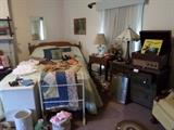 Assorted Antiques & Collectibles....Quilt,Quilt Rack,Radio,Dresser,Sewing Machine,Mirror,Bed Linens,Etc.