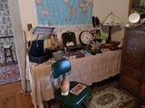Assorted Antique & Collectibles: Retro Office Chair & Lamp,Clock,Typewriter,Etc...