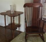 Wood cloverleaf table and rocker