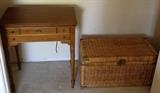 Sewing table and wicker chest