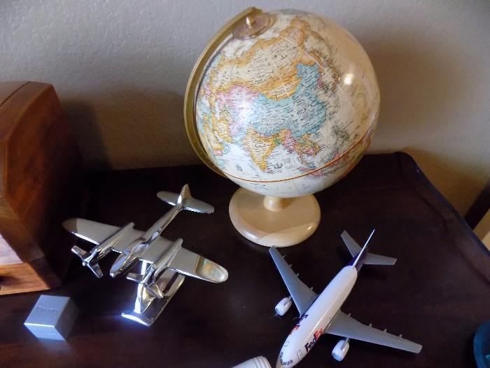 globe and airplane models