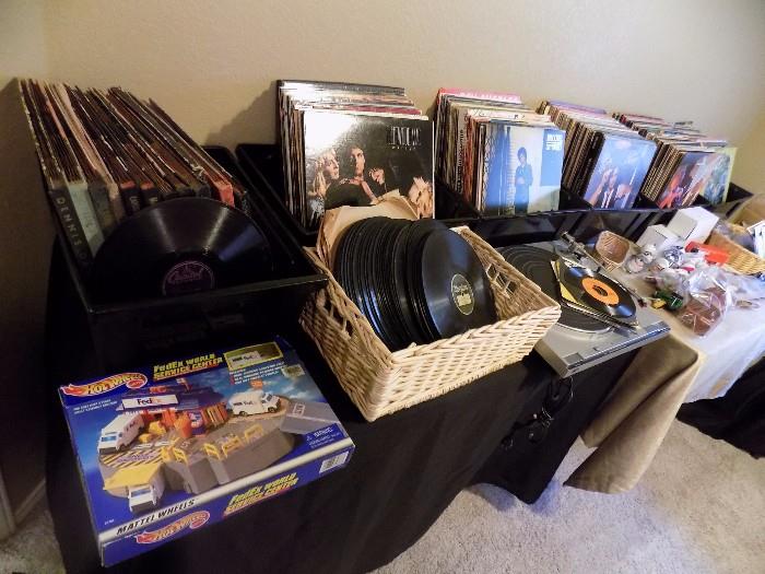 albums, 45's and 78's with turntable