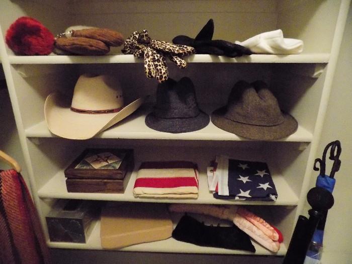 Mens Hats, flags, Clairol hot curlers, more